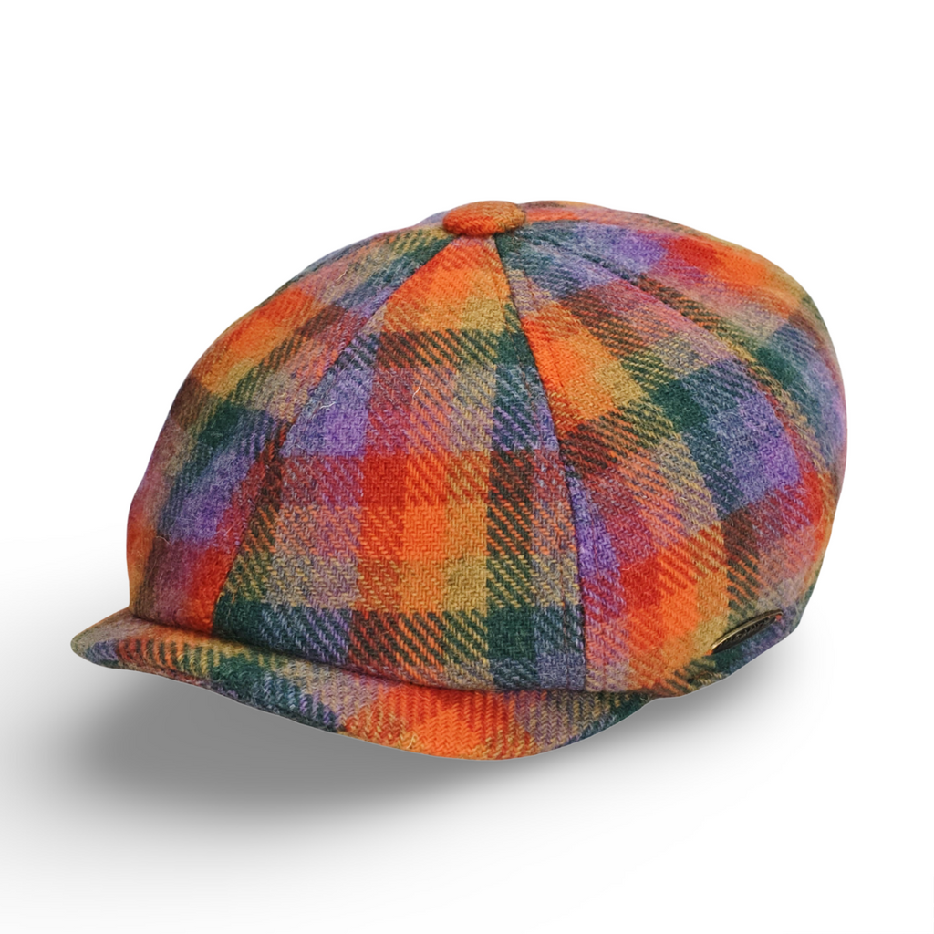 Rainbow Check Eight Panel Flat Cap – 100% Wool