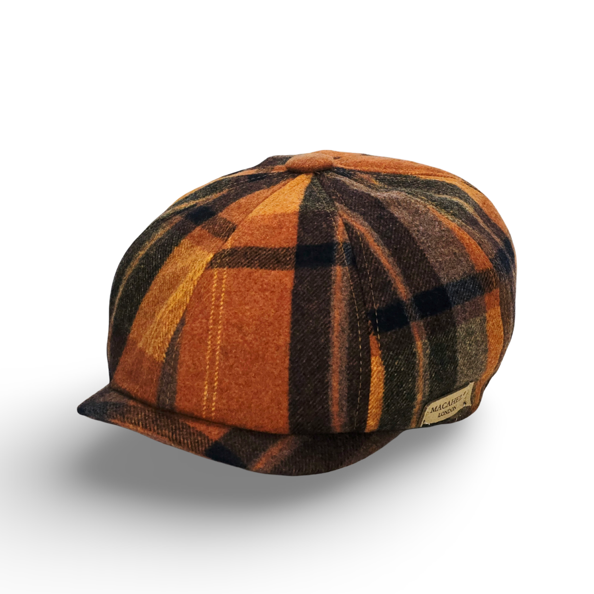 Orange/Brown Eight Panel Flat Cap
