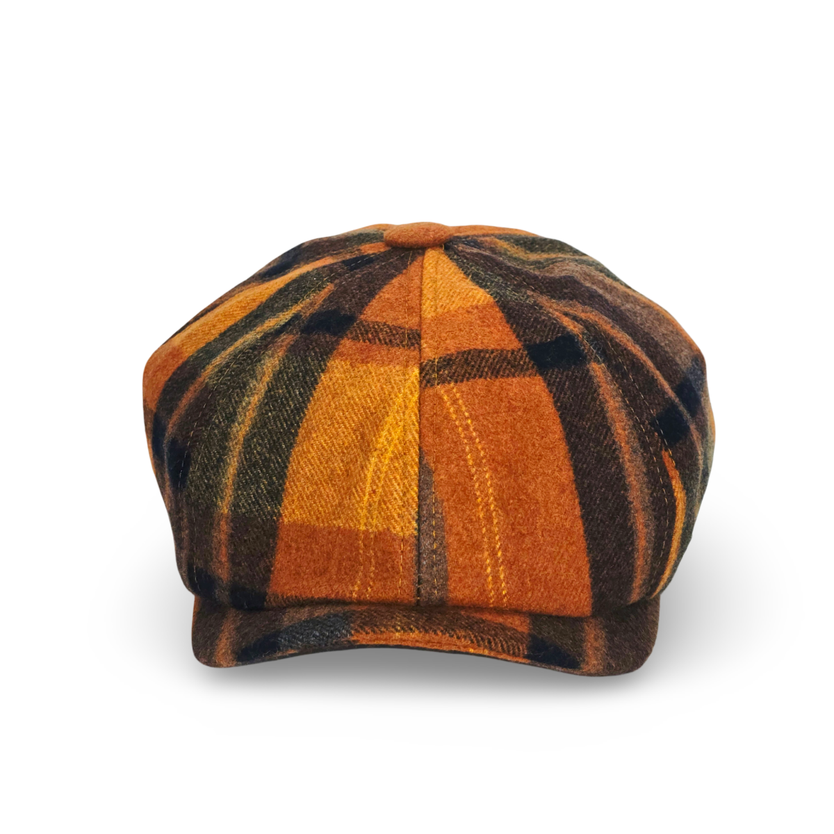 Orange/Brown Eight Panel Flat Cap