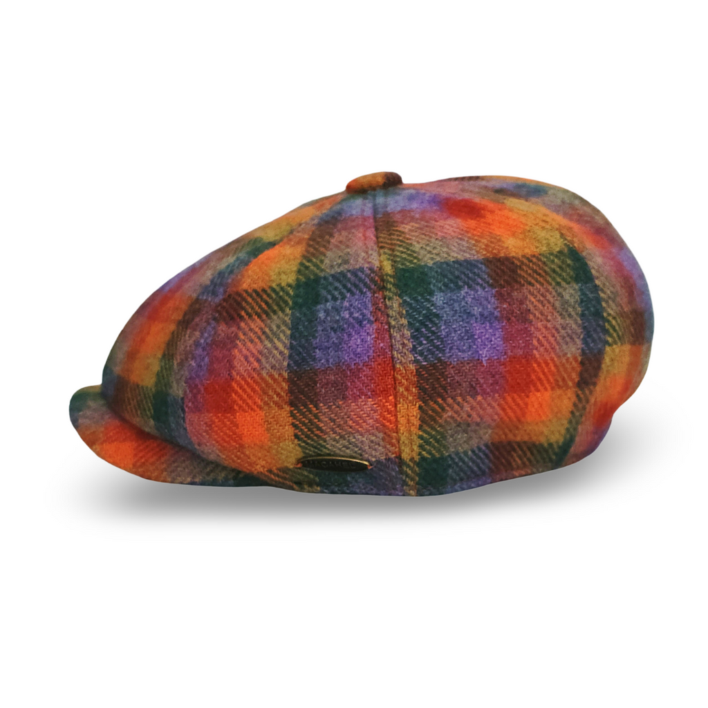 Rainbow Check Eight Panel Flat Cap – 100% Wool