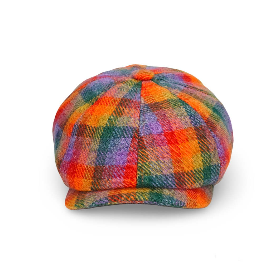 Rainbow Check Eight Panel Flat Cap – 100% Wool
